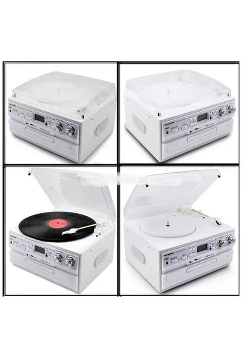 KN-140 Bluetooth CD USB BT MP3 Radyo Müzik Seti Retro Speaker Hoparlör 33-45-78 Plak Pikap Çalar