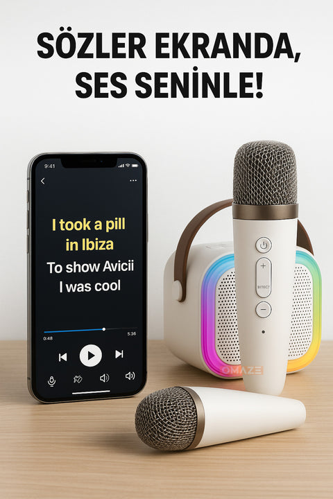 Mikrofonlu Karaoke Bluetooth Hoparlör Rgb Led Işıklı 5 Efektli Ses Bombası