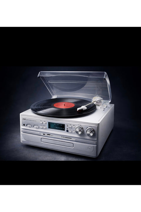 KN-140 Bluetooth CD USB BT MP3 Radyo Müzik Seti Retro Speaker Hoparlör 33-45-78 Plak Pikap Çalar