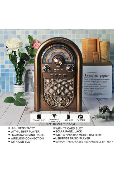 Retro Radyo Taşınabilir Bluetooth Speaker Ve Hoparlör Ahşap Kaplama Antika Tarzı R-1950BTL BORDO
