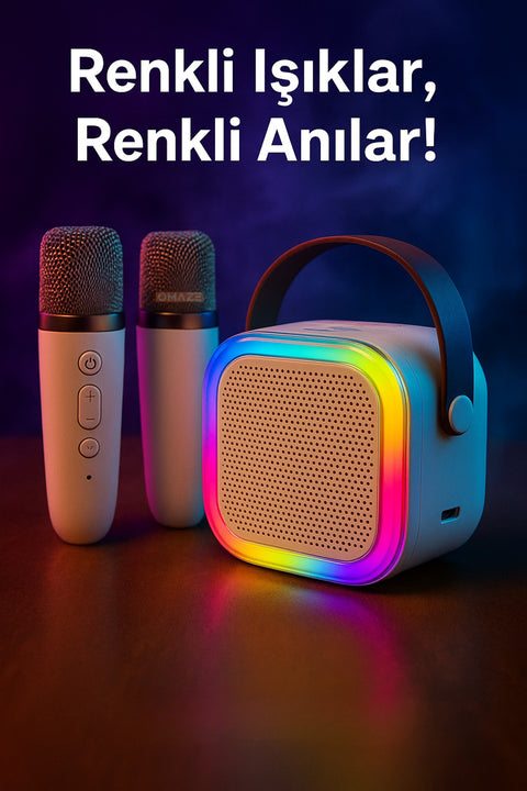 Mikrofonlu Karaoke Bluetooth Hoparlör Rgb Led Işıklı 5 Efektli Ses Bombası