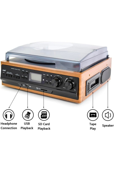 Kn-27 Bluetoothlu Kumandalı Hoparlörlü Pikap Radyo Kaset Usb Mp3 33-45-78 Plaklar Çalar