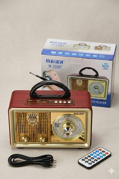 Meier M-110BT Nostaljik Radyo Bluetooth Hoparlör Şarjlı FM/AM/SW Retro Müzik Kutusu