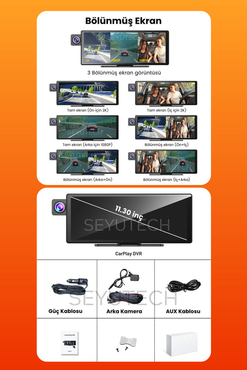 X3 Motosiklet CarPlay – 3 Kameralı