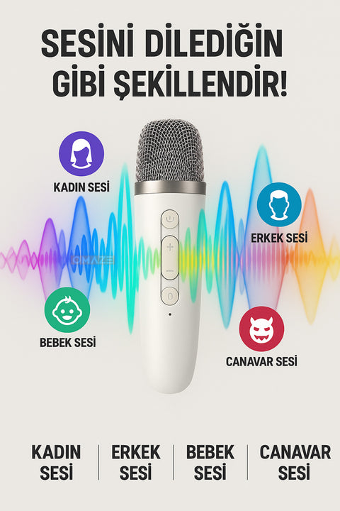 Mikrofonlu Karaoke Bluetooth Hoparlör Rgb Led Işıklı 5 Efektli Ses Bombası