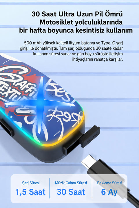 SYK-15 Bluetooh 5.4 Motosiklet Kask Kulaklık Intercom RGB Işıklı Motorsiklet Interkom