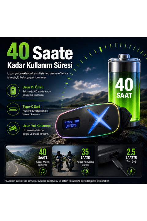 K16 2X Bluetooth Motosiklet Kask Interkomu Bluetooth 6.0 Çift Yönlü Konuşma Müzik Dinleme Telefon