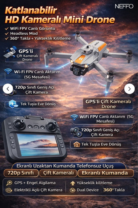 R06 | Akıllı Çarpışma Engelleme | Katlanabilir Hd Kameralı - Ekranlı Drone